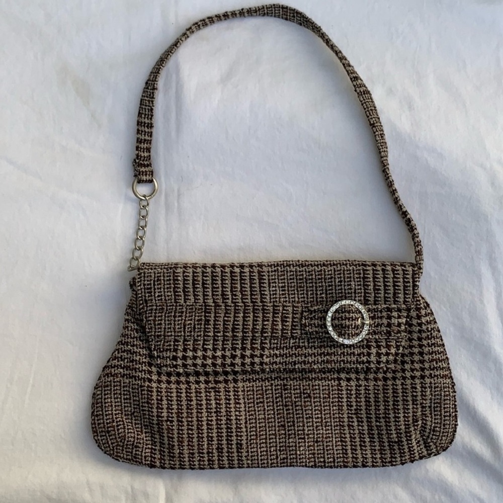 Large brown cream tweed clutch shoulder bag w/ rhinestone detail NWT Lane Bryant - Picture 14 of 14